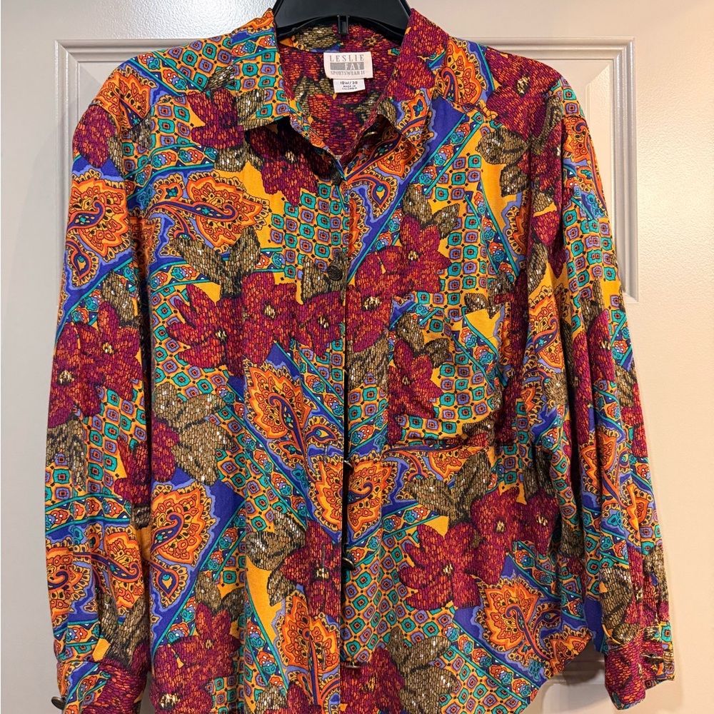 Leslie Fay Multicolor Floral Button Down Shirt